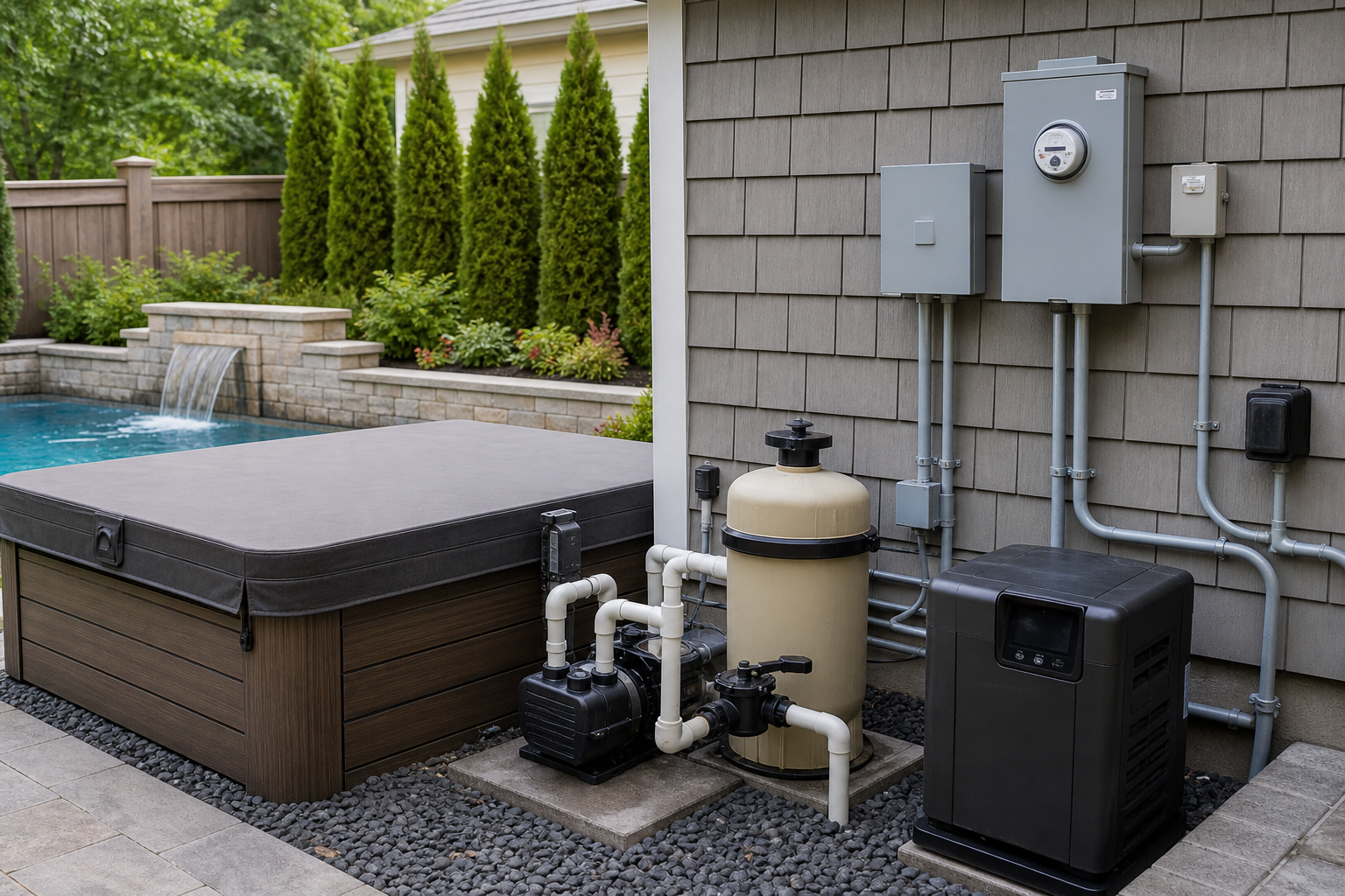 Hot tub or pool equipment electrical planning for residential service capacity