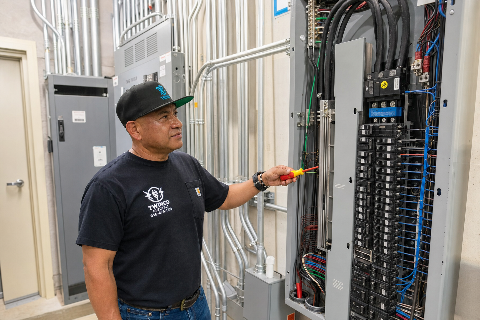 Commercial electrical services panel inspection by Twinco Electric