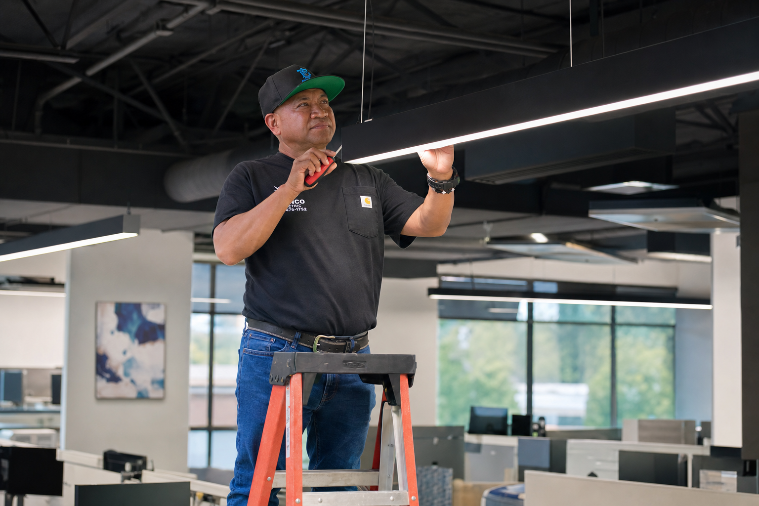 Mario, a Twinco Electric electrician, performing commercial linear led