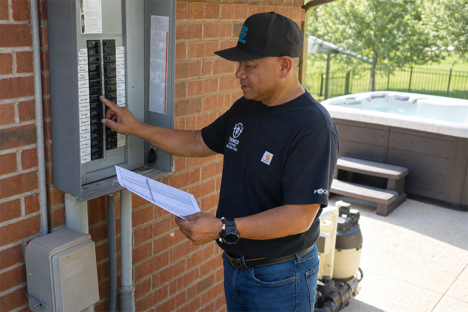 Electrical panel capacity evaluation for hot tub, spa, and pool wiring